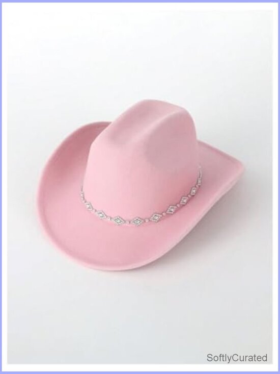 Western Cowboy Hat with Rhinestone Decor Wide Brim